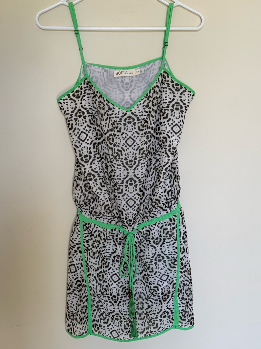 SOFIA Printed Bathing Suit cover up with Green Trim Medium
